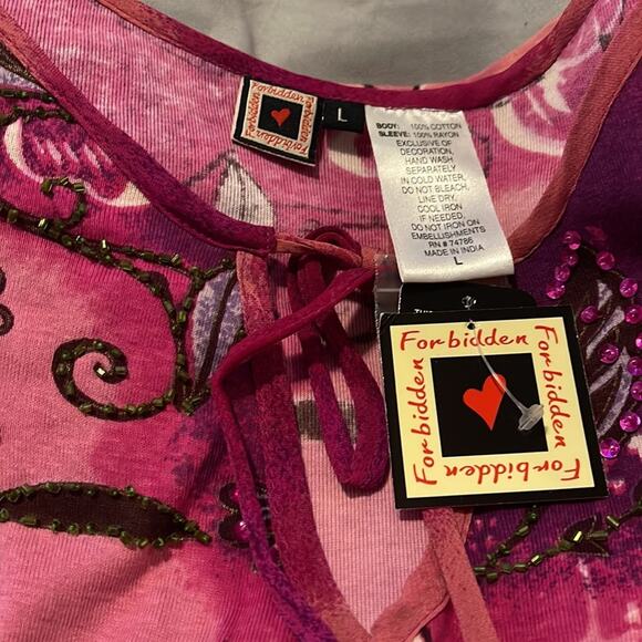 Y2K Vintage Forbidden Sheer Arms Beaded Top Women's Size Large NWT - Picture 7 of 8